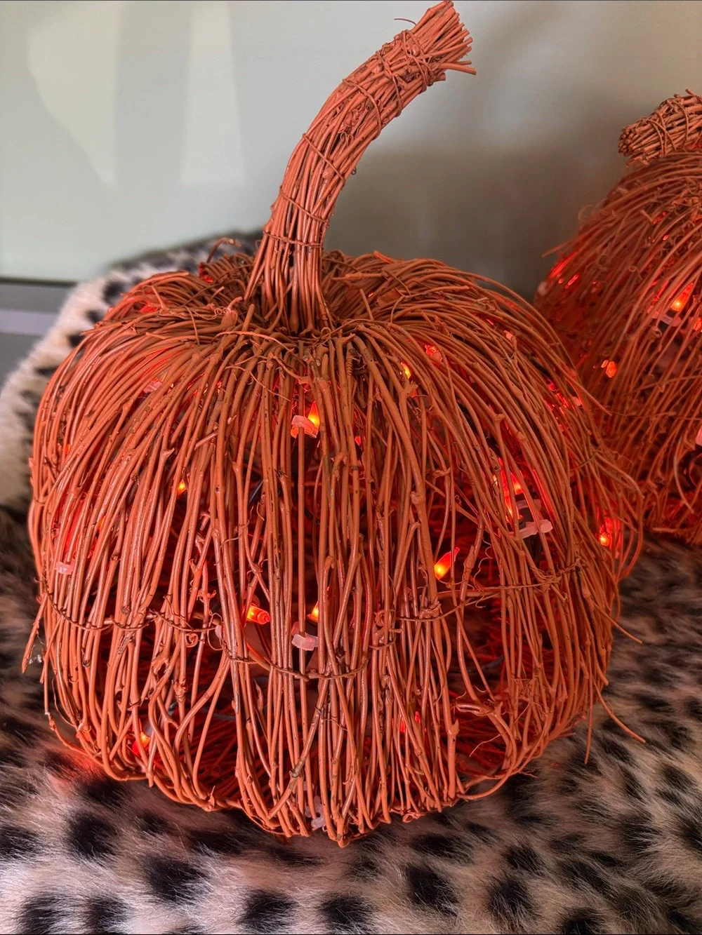 💎RARE💎2 Large Pottery Barn Orange Wicker Light Up Pumpkins